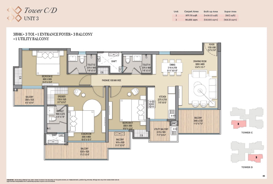 Elite X 3 BHK + 3 TOI (1812 SQ.FT.) Floor Plan