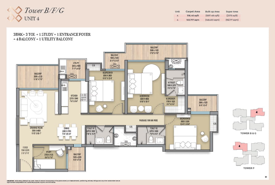 Elite X 3 BHK + 3 TOI + STUDY (2075 SQ.FT.) Floor Plan