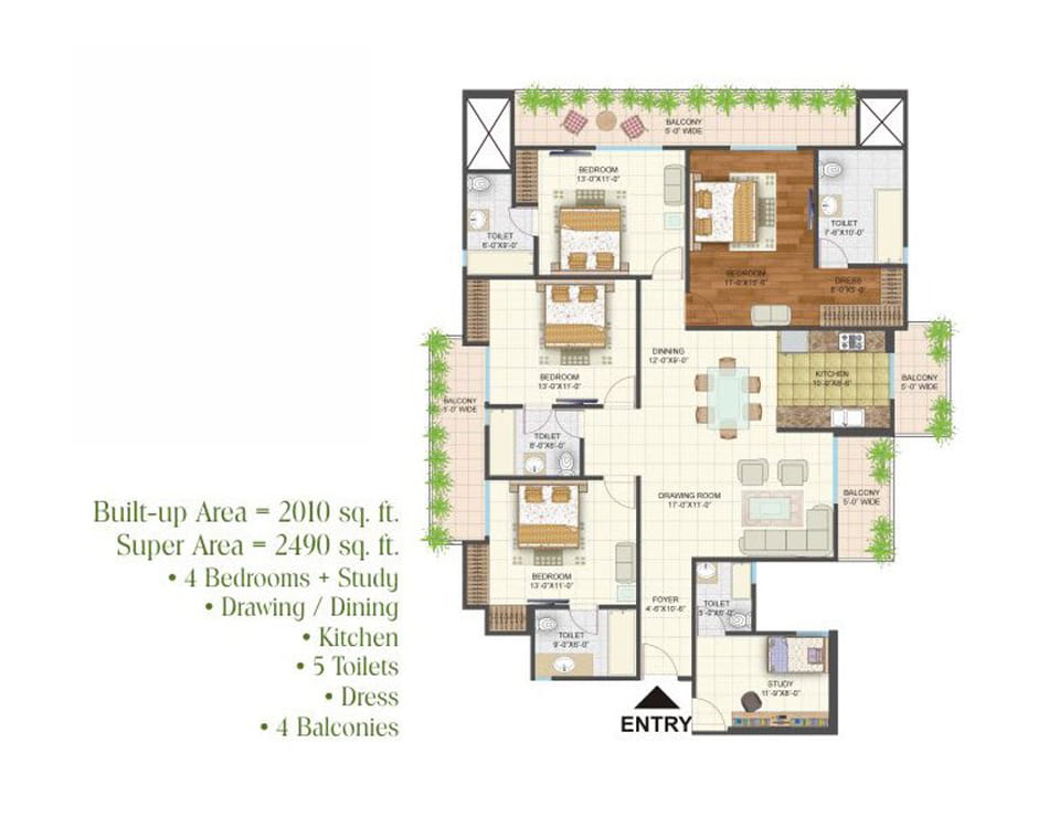 Arihant Arden 4BHK STUDY - 2490 SQ.FT. Floor Plan